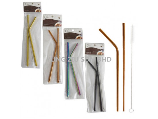 GOLD-PLATED COLOR STAINLESS STEEL STRAW SET(CHENG FA)